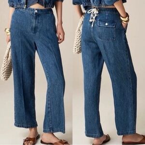 J Crew Jeans Lace-up Drapey Wide Leg Size 4/27 Nautical Blue Lyocell Trouser